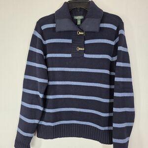 Lauren Ralph Lauren Striped Toggle Sweater - Blue & Navy LRL